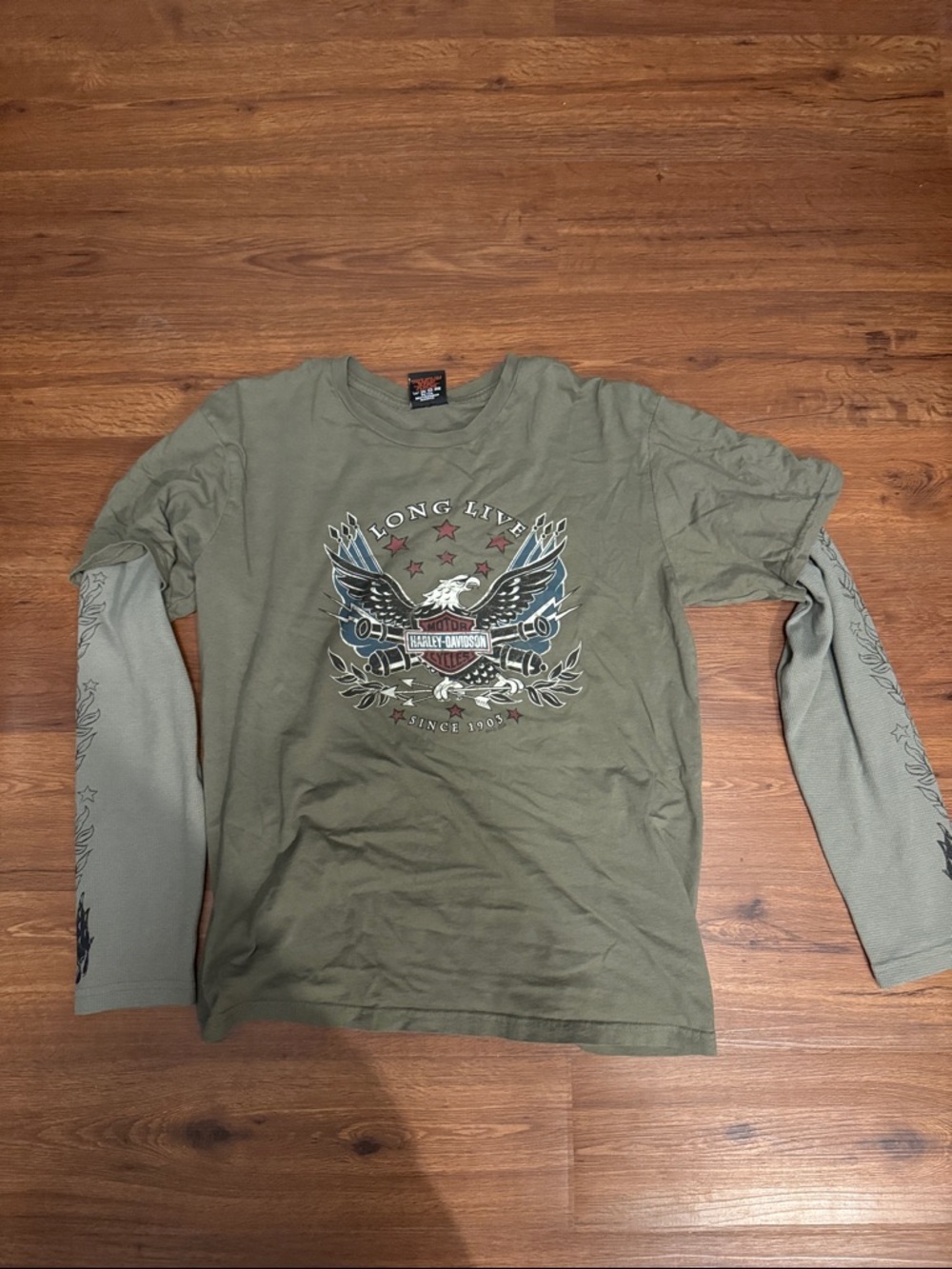 Harley-Davidson Olive Two-Tone Long-Sleeve Graphic Tee